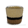 Rattan Wrap Clear Glass Candle Holder